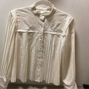 Veronica Beard Cream Pleated Button-Down Blouse